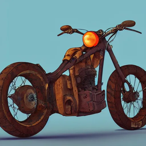 Image similar to Rustic homemade chopper motorcycle, styleframe, concept art, artstation, madmax, brush texture, painted with oil, cartoon network