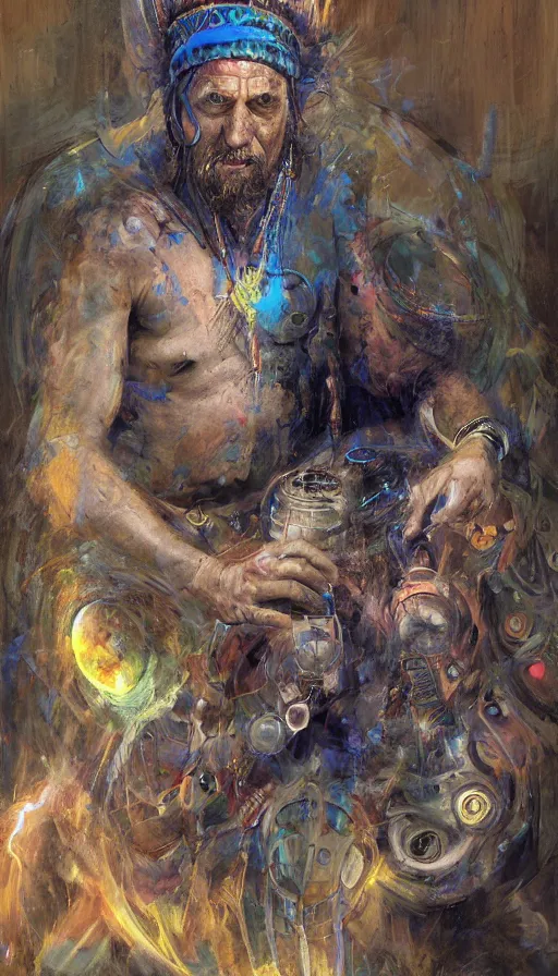 Prompt: portrait of a digital shaman, by james gurney