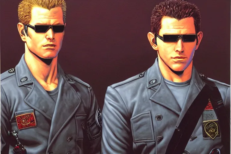 Image similar to albert wesker and chris redfield, painting by jean giraud