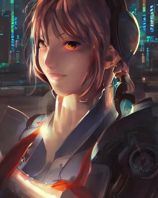 Image similar to portrait of anime girl in mechanic armor in night tokyo by makoto sinkai, perfect face, fine details