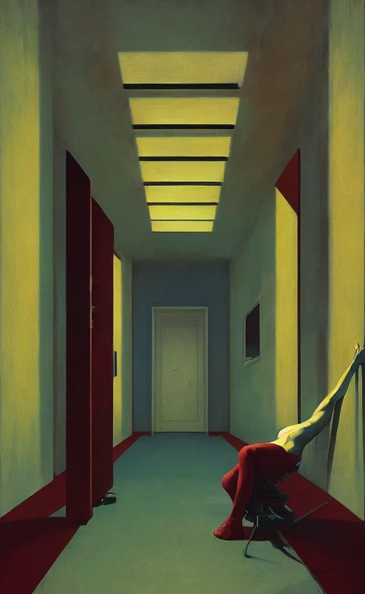 Image similar to Inside a Nuclear Secret Facility, very coherent, painted by Edward Hopper, Wayne Barlowe, painted by James Gilleard, airbrush, art by JamesJean