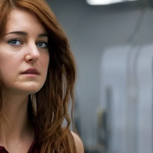 Image similar to A still of Shailene Woodley as Black Widow in Iron Man 2 (2010), close-up