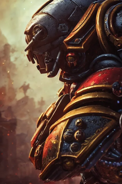 Image similar to a portrait of a space marine, warhammer 4 0 k setting, dynamic pose, close - up, intricate details, intricately detailed clothing, intricate textures, warm lighting, vivid colors, smoke and mist, realistic octane render, hyper realistic render, volumetric shading, depth of field, raytracing, 8 k,