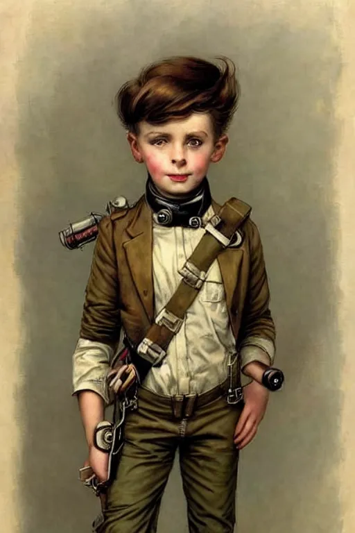 Image similar to ( ( ( ( ( 2 0 5 0 s retro future 1 0 year boy old adventurer super scientest in khaki jungle steampunk costume full portrait. muted colors. ) ) ) ) ) by jean - baptiste monge!!!!!!!!!!!!!!!!!!!!!!!!!!!!!!