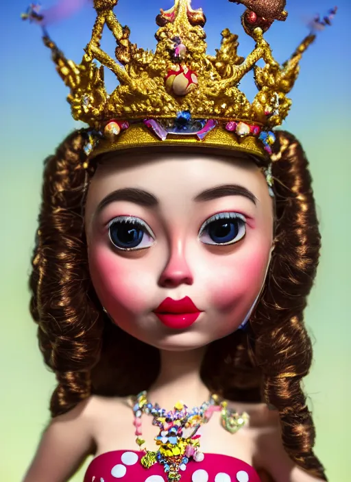 Prompt: closeup face profile portrait of tin toy sylvia sims as a fairytale princess wearing a crown eating cakes, bikini, depth of field, zeiss lens, detailed, symmetrical, centered, fashion photoshoot, by nicoletta ceccoli, mark ryden, lostfish, breathtaking, 8 k resolution, extremely detailed, beautiful, establishing shot, artistic, hyperrealistic, octane render