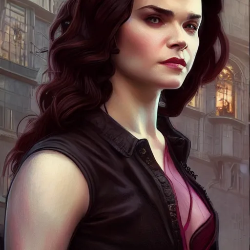 Prompt: beautiful Rosemarie Hathaway from Vampire Academy movie character as GTA character, vampires fantasy, closeup, D&D, intricate, elegant, highly detailed, digital painting, artstation, concept art, matte, sharp focus, illustration, art by Artgerm and Greg Rutkowski and Alphonse Mucha