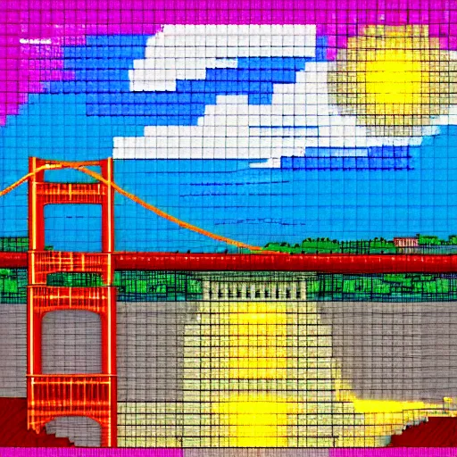 Image similar to pixel art of san francisco golden gate bridge