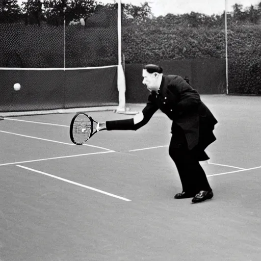 Image similar to Photograph of a tennis match between Winston Churchill and Adolf Hitler