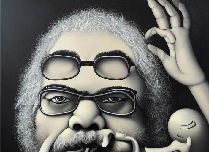 Prompt: jerry garcia, an ultrafine detailed painting by mark ryden, trending on deviantart, pop surrealism, whimsical, lowbrow, grotesque