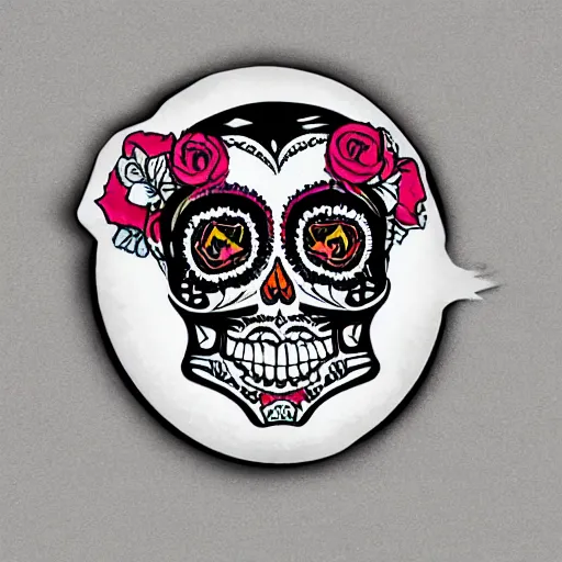 Prompt: mexican day of the dead, sticker style art, white baclground, trending on artstation, greg rutkowski, john singer sargent, crop top, intricate