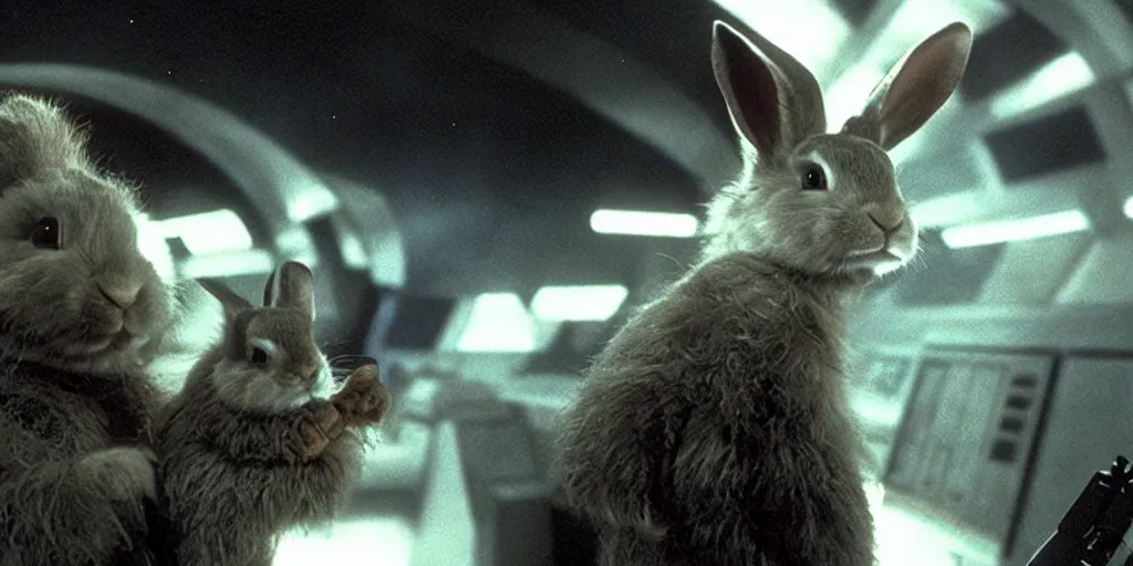 Prompt: a rabbit in the movie star wars empire strikes back screenshot