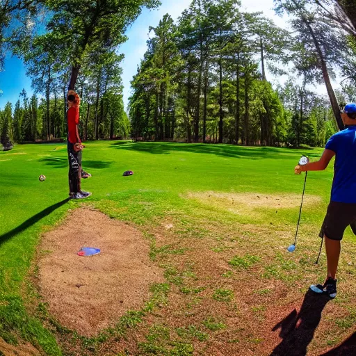 Image similar to disc golf hole in one, fisheye lens, 8k