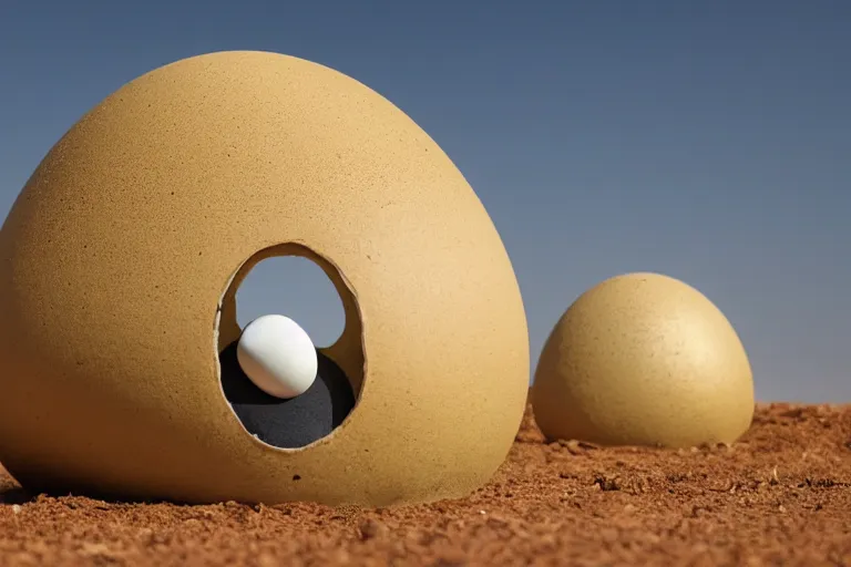 Image similar to Desert in an egg with concrete walls and golden domes, high quality