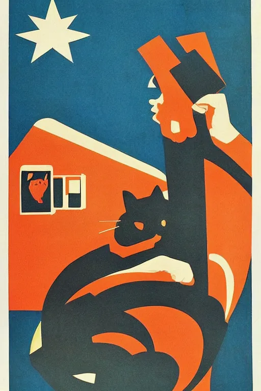 Image similar to “Soviet propaganda poster with a working hero cat”