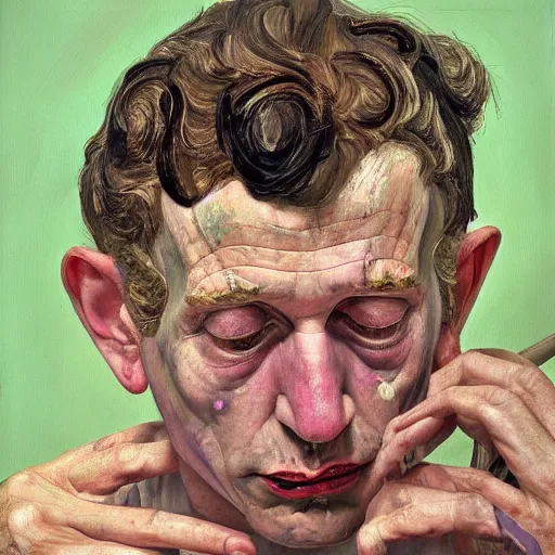 Prompt: high quality high detail painting by lucian freud, hd, purple scars