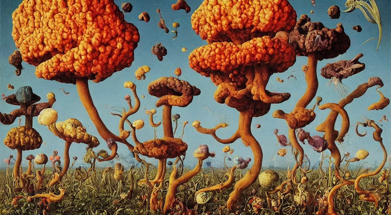 Image similar to a single colorful! ( lovecraftian ) fungus white! clear empty sky, a high contrast!! ultradetailed photorealistic painting by jan van eyck, audubon, rene magritte, agnes pelton, max ernst, walton ford, andreas achenbach, ernst haeckel, hard lighting, masterpiece