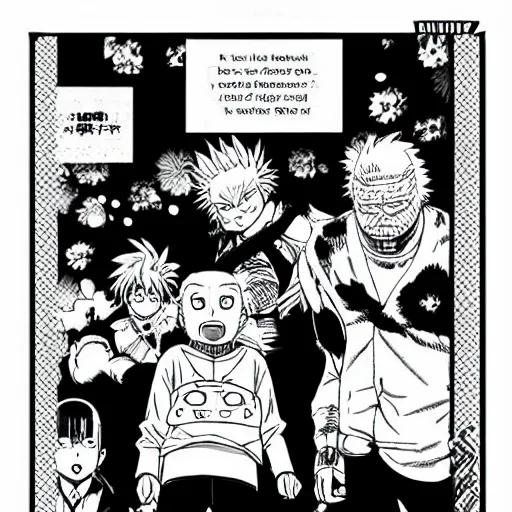 Prompt: “bad grandpa” graphic novel illustrated by Kishimoto published on Shonen Jump 2017 black and white pen and ink highly detailed