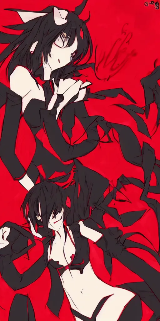 Image similar to demon girl wearing luxury red and black suits, full body, anime, trending in pixiv, neat color pattern