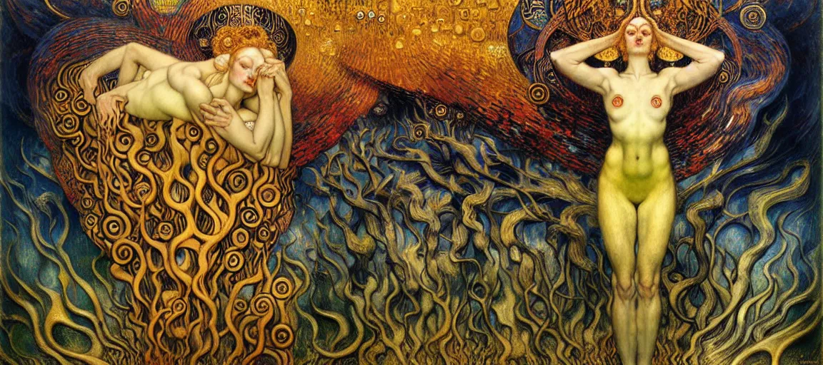 Image similar to Divine Chaos Engine by Karol Bak, Jean Delville, William Blake, Gustav Klimt, and Vincent Van Gogh, symbolist, visionary