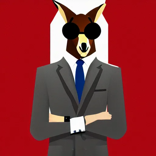 Image similar to spy kangaroo, in a strict suit, like james bond, avatar image, digital art, minimalism