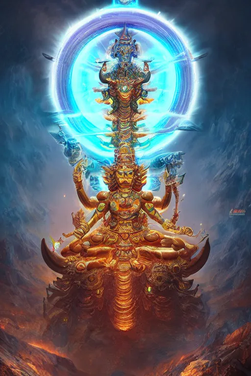 Image similar to Ancient Sacred Unicron Bodhisattva, trending on Artstation, cinematic 8K concept art matte painting, glorious incredible beautiful sacred stunning digital art