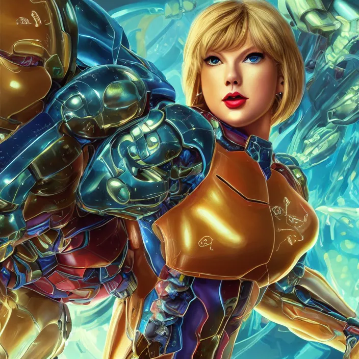 Image similar to metroid. portrait of Taylor Swift as SAMUS ARAN. HD, 4K. intricate. intricate artwork. by Tooth Wu, wlop, beeple, dan mumford. octane render, trending on artstation, greg rutkowski very coherent symmetrical artwork. cinematic, hyper realism, high detail, octane render, 8k, iridescent accents.