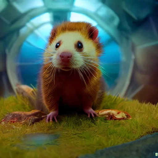 Image similar to ferret as lord of hampstershire hyper real, 8k, colorful, 3D cinematic volumetric light, atmospheric light