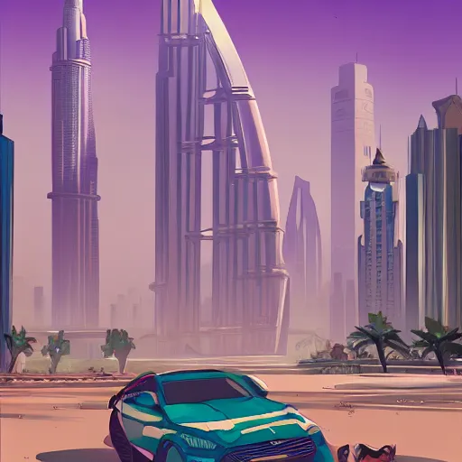 Image similar to gta : dubai, by loish