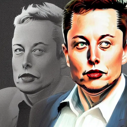 Image similar to concept art of elon musk, vintage and retro