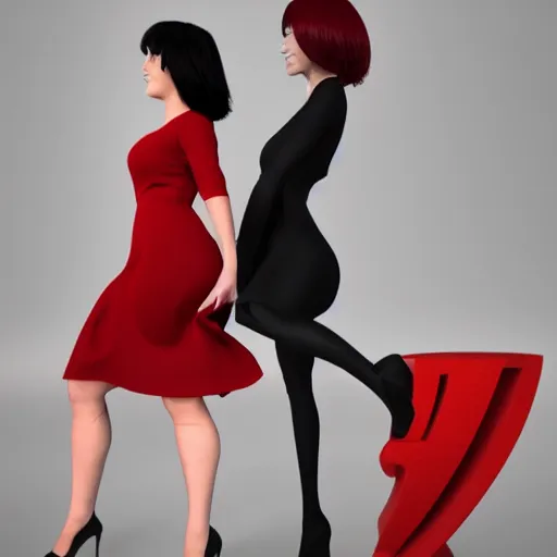 Image similar to woman, red short dress, black hair, octane render, by milo manara, 3 d render, red high heels