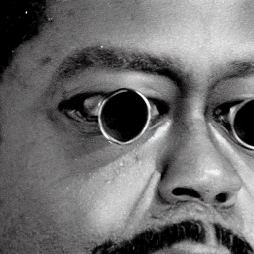 Image similar to closeup of a keyhole with charles mingus peering in from the other side