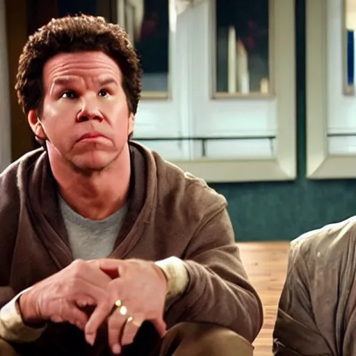 Prompt: scene from a movie that looks like a drama but it's a laugh hard comedy, mark wahlberg and will ferrell being a chaotic duo, shot by darren aronofsky, 4 k