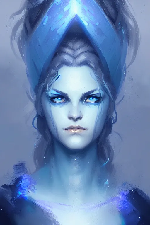 Image similar to portrait of a blue genasi tempest priest by Greg Rutkowski, d&d character, gradient white to cyan, blue ocean, highly detailed portrait, digital painting, artstation, concept art, smooth, sharp foccus ilustration, Artstation HQ