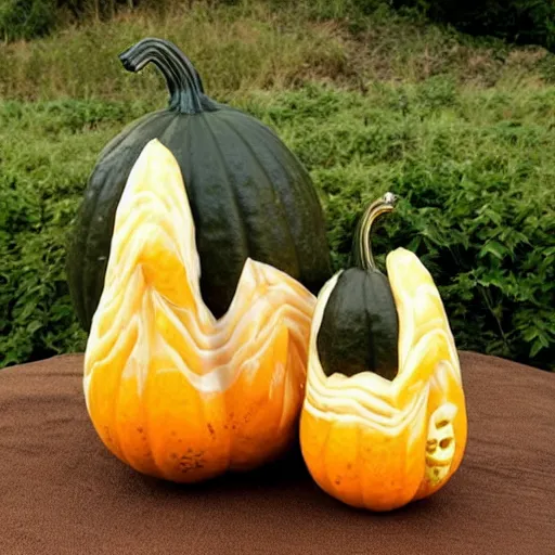 Image similar to gourd with face of amber heard hybrid intercross mix as a gourd