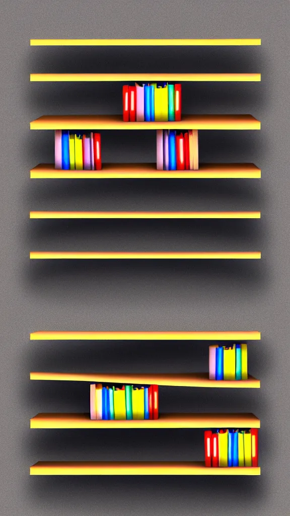 Image similar to hyper realistic one point perspective of wooden book shelf with concrete background