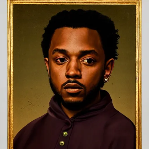 Image similar to a renaissance style portrait painting of kendrick lamar