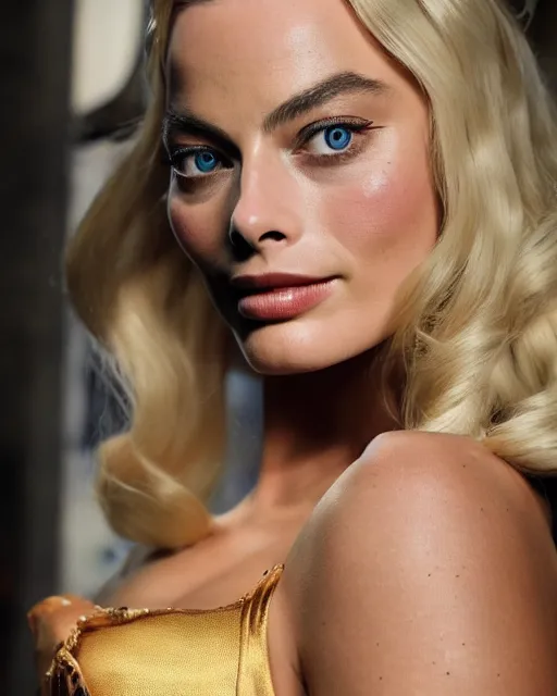Prompt: body shot of margot Robbie wearing a cosplay costume, detailed face, 4k, hd, cinematic