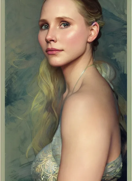 Prompt: beautiful portrait of chonky kristen bell, soft features, by magali villeneuve and greg rutkowski and artgerm and alphonse mucha and jeremy lipkin and rob hay, intricate, elegant, highly detailed, photorealistic, trending on artstation, trending on cgsociety, 8 k, sharp focus