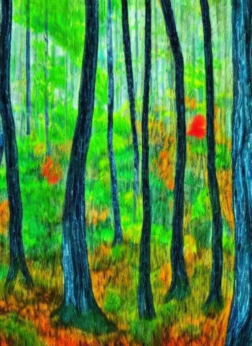 Image similar to lush forest, high detail, 4 k, expressionism style