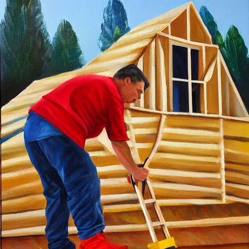 Image similar to viktor orban building a house, oil painting