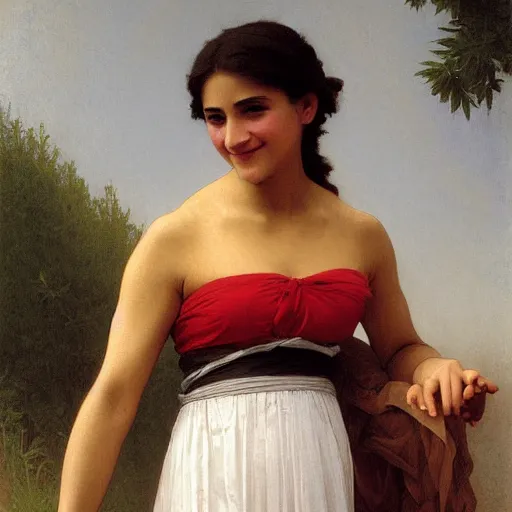 Image similar to painting of claudia vega from eva 2 0 1 1. smiling. happy. cheerful. art by william adolphe bouguereau. extremely detailed. beautiful. 8 k. award winning.