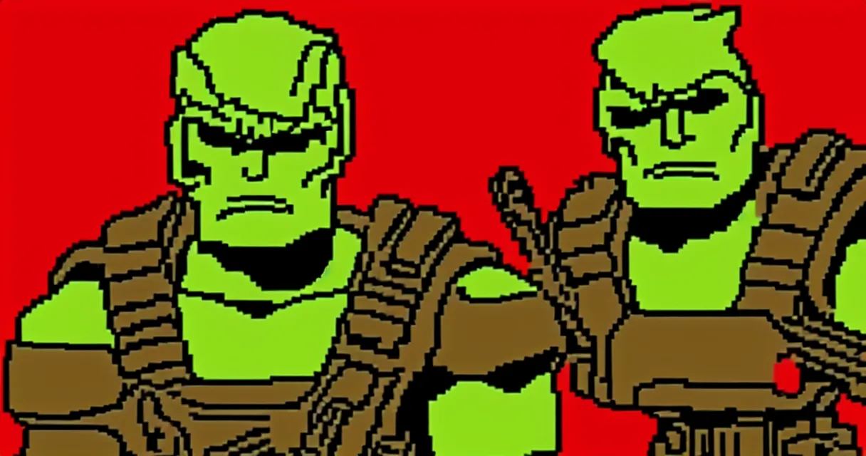 Prompt: donald trump as doomguy from old doom game, low resolution style