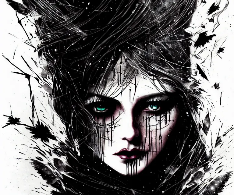 Image similar to stunning otherworldly gothic goddess of beauty, dark and mysterious, atmospheric, ominous, eerie, cinematic, epic, 8 k, 4 k, ultra detail, ultra realistic, rendered by awesomeness. nights falling wind is blowwing snow is pilling concept art in style of carne griffiths artwork by xsullo