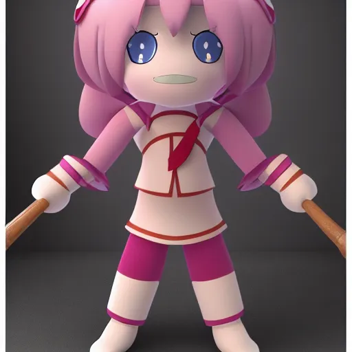 Prompt: cute fumo plush of a girl with a giant hammer, vray