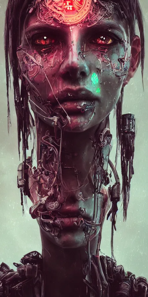 Image similar to Portrait of an impossibly beautiful undead cyberpunk, gorgeous, single face, full body, intricate complexity, horror, psychedelic art, trending on art station, photoreal, 8k, octane render