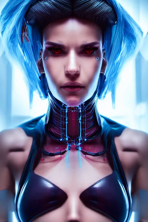 Image similar to portrait of a cyberpunk V2 woman with biomechanichal parts by Artgerm, 35mm focal length, hyper detailled, 4K