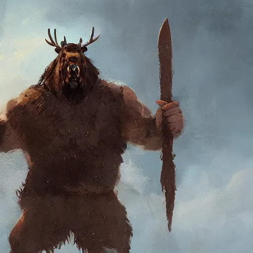 Prompt: hairy barbarian with moose head by greg rutkowski