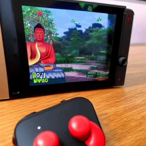 Prompt: buddha playing nintendo switch