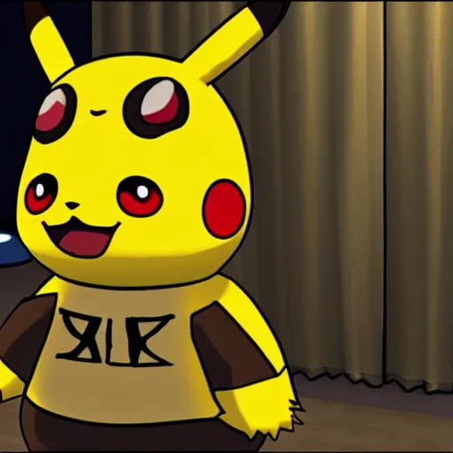 Prompt: pikachu as a scary animatronic in the game Five Nights at Freddy’s