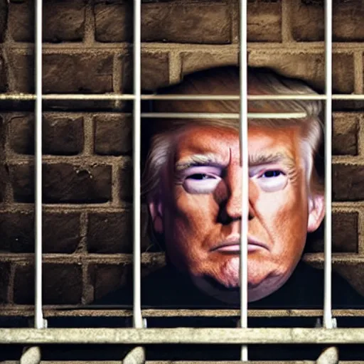 Prompt: donald trump in a prison cell wearing prison jumpsuit, photography, 4k